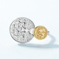 wholesale S925 Sterling Silver Gold-Plated Japanese New Retro Embossed Pattern Coin Ring, Niche Luxury Wholesale from Manufacturer-0-2