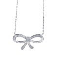 wholesale new sterling silver bow ribbon necklace for women, classic minimalist fashion style full diamond neck chain-0-4
