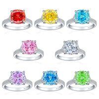 wholesale S925 Sterling Silver 5ct Flame Ice Cut Ring for Women, Exaggerated 10*10 Colored Gemstone High Carbon Diamond Ring-Fireworks G-40 White US size 10#