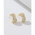 wholesale 925 Sterling Silver Gold-Tone Full Diamond Earrings, Light Luxury Niche Elegant Advanced Micro-Inlaid Zircon Ear Studs Cross-Border Ear Accessories-0-0