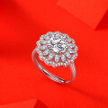 925 Sterling Silver Large Flower Moissanite Ring Women's Ins Style Luxury-0-2