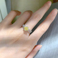 wholesale S925 Sterling Silver 50ct Yellow Diamond Ring with Luxurious Halo and Full Pavé Setting for Women-0-3