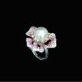 wholesale 925 Silver Gold Plated High Carbon Diamond 12mm Australian White Venus Shell Pearl Romantic Floral Ring-0-2