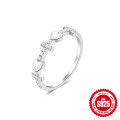 wholesale 925 Sterling Silver Diamond-Encrusted Heart Index Finger Ring, Korean Style Advanced Versatile Cross Wave Zirconia Band-0-5