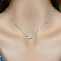 wholesale 925 Sterling Silver Clover Zircon Necklace Fashion Minimalist French Style Niche Design Sense Ins Style Collarbone Chain-Silver 925 silver