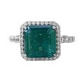 wholesale S925 Sterling Silver New 9*9mm High Carbon Squared Paraiba Color Ring for Women, Fashionably Minimalist-0-4