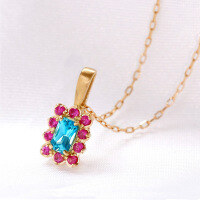 wholesale 14K Gold Japanese Ins Style Luxury Jewelry Women's Natural Ruby and Topaz Color Block Pendant Necklace-Fashionable contrasting natural stone pendant 14k