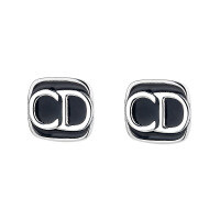 wholesale S925 Sterling Silver Minimalist Black Enamel Letter CD Ear Studs Trendy Fashion Ins Style Earrings-096FR/approx. 2.3g/pair 925 silver