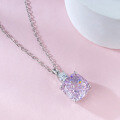 wholesale S925 silver jewelry new 10*10 pink diamond radiant cut small design luxury style necklace-0-3