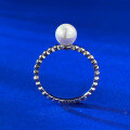 wholesale S925 Silver New Natural Pearl Ring for Women, Simple Bezel-Set Round Strong-Luster Pearl Ring-0-5