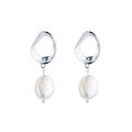 wholesale S925 Sterling Silver Retro Vintage Asymmetrical Circle Pearl Earrings for Women, Minimalist Design-0-4