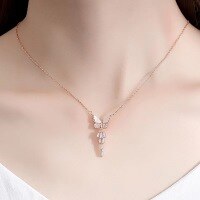 wholesale S925 Sterling Silver Singapore Mother-of-Pearl Long Butterfly Necklace, Minimalist Niche Design Trendy Elegant-Mother-of-pearl Butterfly Necklace - Rose &gt; 925 Silver