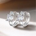 wholesale S925 Sterling Silver Princess Cut Moissanite Women's Ear Clips Colorful Silver Jewelry Earrings-0-2