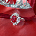 wholesale S925 Silver New Cultured Ruby 6 Carat Fat Square 10*11 Luxury Full Diamond Ring-0-2