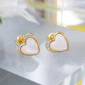 wholesale S925 Silver Plated 14K Gold 3D Heart-Shaped Pink Shell and White Zircon Earrings in Japanese-Style Sweet and Niche Design-0-1