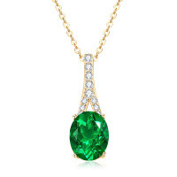 S925 Silver Y-Shaped Teardrop Emerald Imitation Pendant Necklace-Style J [Clearance Sale - Free Shipping] 8x10mm  925 Silver