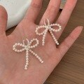 wholesale S925 Sterling Silver Pearl Woven Bow Earrings for Women, Small and Exquisite, Light Luxury Fashion Ear Clips-0-1
