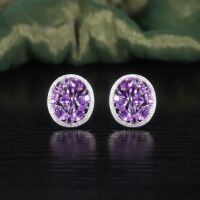 wholesale S925 Sterling Silver Natural Amethyst Earrings New Round European and American Style High-end Stud Earrings for Women-Natural amethyst earrings