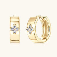 wholesale S925 Sterling Silver Four-Leaf Clover Moissanite Earrings Hoop, High-End Floral Ear Clasp Ear Jewelry-White - 0.06 carats + 0.06 carats  925 silver