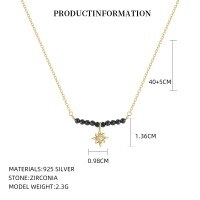 wholesale S925 Sterling Silver And Natural Lapis Lazuli Star Moon Necklace For Women, Luxurious And Sophisticated Crystal Collarbone Chain-YA0477_Black Spinel Faceted Beads/White Zirconium_18K Yellow Plated 925 Silver