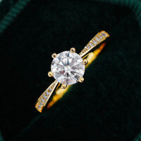 S925 Silver 6.5mm Round 1ct Moissanite Six-Prong Ring for Women-1CT (set with moissanite)  5 yards