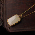 wholesale Gold-Plated 925 Silver with Certificate, Natural Hetian Jade, National Trend Ancient Style Square Jade Pendant Peace Plaque-0-2