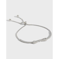 wholesale S925 Sterling Silver SA123 Korean-style Fashion Student Bow Micro-Paved Zircon Adjustable Bead Bracelet Jewelry-Platinum 925 silver