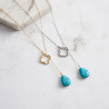 wholesale S925 Sterling Silver Cloud-Pull Necklace, Adjustable Natural Teardrop Turquoise Necklace for Women, Luxury Jewelry Wholesale-0-2
