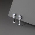 wholesale S925 Sterling Silver Inlaid Diamond Waterdrop Earrings Retro Japanese Minimalist Elegant Sparkling Mini Earrings M01760-0-1
