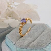 wholesale S925 Silver Electroplated 14K Gold, Duli Jewelry Wholesale Autumn Japanese Style Natural Tanzanite Non-Pierced Ear Clip-Tanzanite ear clip (single)  925 silver