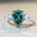 wholesale S925 Sterling Silver Cross-Border Pure Silver Ring for Women with Zircon Teardrop-Shaped Faceted Pear-Cut Diamond Engagement Ring Emerald Gemstone Non-Tarnish-0-3