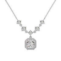 wholesale S925 Sterling Silver Nordic New Women's Necklace with Sophisticated Square Zirconia Frame Design, Exuding Elegant Temperament-White gold and white diamonds DY190868-SW-WH 925 silver