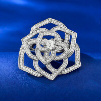 wholesale S925 Silver Camellia Ring for Women, Rose Flower Ring with Minimalist and Elegant Style, Fashionable and Sophisticated-R806 Camellia Ring Size 6