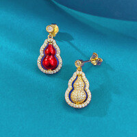 wholesale S925 silver red gold dual-tone rotating double-sided hulu earrings for women, lightweight luxury retro design-E645 Two-tone gourd earrings 925 silver
