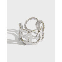 wholesale S925 Sterling Silver 781 Korean Version Ins Small and Unique Minimalist Wide Hollow Chain Open Ring Women's Versatile Finger Ring-Platinum [No. 13/Adjustable]>Opening adjustable