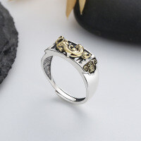 wholesale 925 Sterling Silver Vintage Abacus Oxidized Pi Xiu Thai Silver Ring Creative Ethnic Totem Unisex Index Finger Ring-576FJ/approx. 4.4g>Adjustable opening