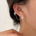 wholesale S925 Sterling Silver Unique Personality Chain Cross Stud Earrings for Women, Korean Minimalist High-end Elegant Dangle Earrings-0-4