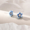wholesale S925 silver blue flower earrings camellia trendy unique design women's ear accessories M04475-0-3