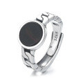 wholesale S925 Sterling Silver Retro Internet Celebrity Minimalist Style Chain Design Black Onyx Ring Fashion Trend Index Finger Ring-0-4