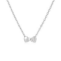 wholesale S925 Sterling Silver Fashion Double Heart Necklace, Women's Zircon Accented Love Collarbone Chain, Popular In Europe And America, Ins Style-Platinum 925 silver