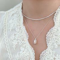 wholesale S925 Sterling Silver Pearl Necklace for Women, New Arrival Minimalist Luxury Cold-Toned Choker-S925 pure silver (40+5CM)