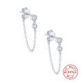 wholesale S925 Sterling Silver Round Diamond Chain Tassel Drop Earrings with Inlaid Diamonds-0-6