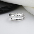 wholesale S925 Sterling Silver Double Layer English Line Arrow Pattern Adjustable Open Ring Ins Minimalist Style Ring-0-3