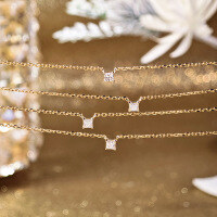 wholesale Sterling Silver Plated with Gold, Dully Daily Simulated Moissanite Women's Small Square Pendant Necklace, Sparkling Diamond-Like Accents, Versatile Minimalist Delicate Collarbone Chain-Moissanite Small Sugar Cube Necklace 925 Silver