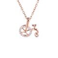 wholesale 18K Rose Gold, 9K/14K Rose Gold Bicycle Lovers Pendant with Diamond Necklace Collarbone Chain Jewelry-0-3