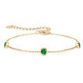 Sterling Silver Bracelet with Round Emerald-Like Gemstone, Vintage Style Clearance with Free Shipping-0-3