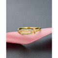 wholesale Wholesale S925 Silver Gold-Plated Zirconia Inlaid Open Ring, Korean and Japanese Style Minimalist Chanel-Inspired Hollow-Out Women's Ring-0-2
