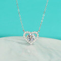 wholesale S925 Sterling Silver Cross-Border Moissanite Heart Full Diamond Necklace, Luxury and Versatile Collarbone Chain with Pendant for Live Streaming Wholesale-0-0