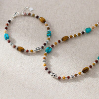 wholesale S925 Sterling Silver Nalan Maillard Style Small Aesthetic Colored Beads Blue Stone Five-Pointed Star Tiger's Eye Necklace Y02118-S925 Silver Bracelet 925 Silver