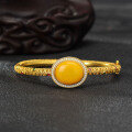 wholesale S925 Gold Plated Ancient Method Gold Natural Beeswax Yellow Amber Bracelet for Women, New Chinese Style High-End Retro Bracelet-0-2